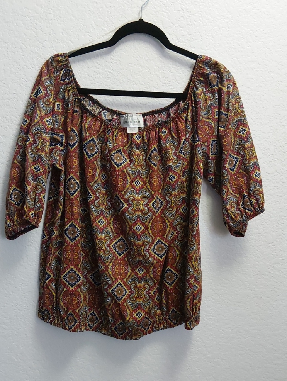 Caren Sport Rust Multi Bohemian Off-Shoulder Blouse